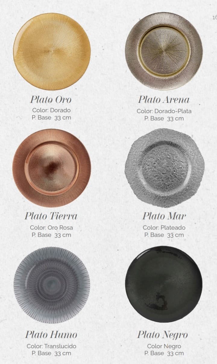 platos base para eventos en Bogotá - J&L Eventos Premium